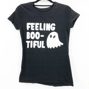 Chemistry Women's Black Feeling Bootiful Cap Sleeve Graphic Tee Size L